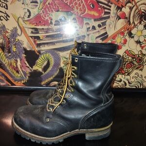 Vintage Black leather Georgia work Boots Logger Work Boot  9 M Men’s